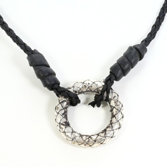 BOTTEGA VENETA Jewelry - Bottega Veneta Intrecciato Circle Silver Leather Necklace Total weight approx...